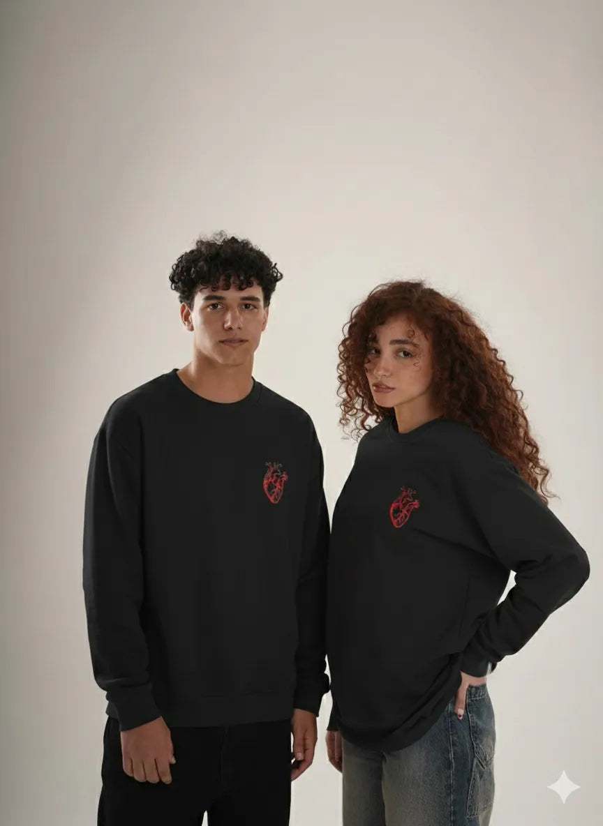 Classic Heart Black Sweat Shirt | Relaxed Fit