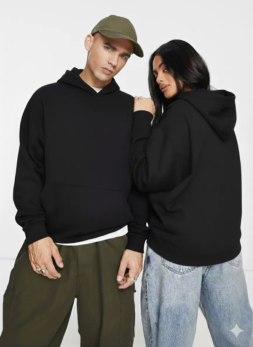 Classic Black Plain Hoodie - Baggy Fit