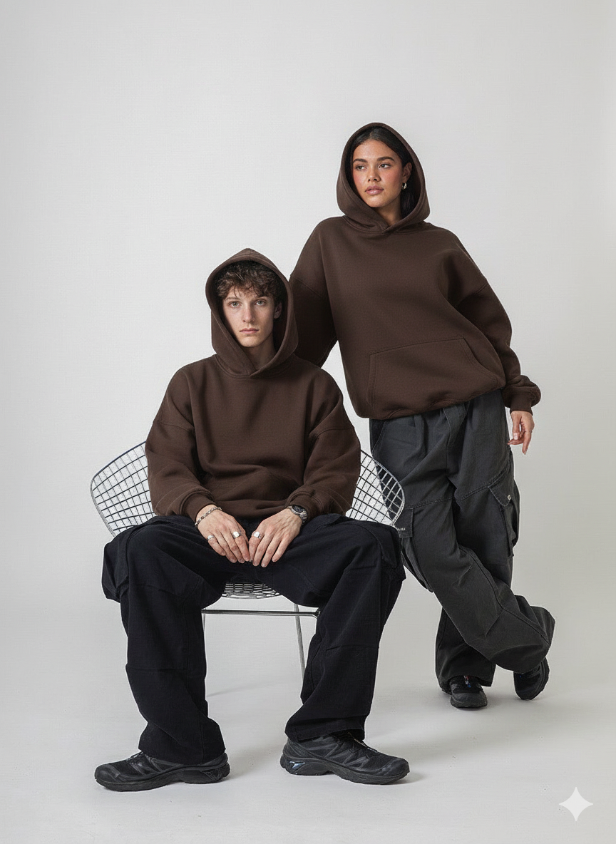 Classic Dark Brown Plain Hoodie – Baggy Fit