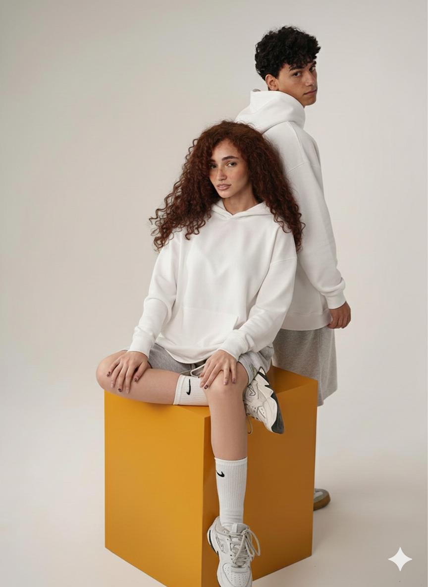 Classic White Plain Hoodie – Baggy Fit