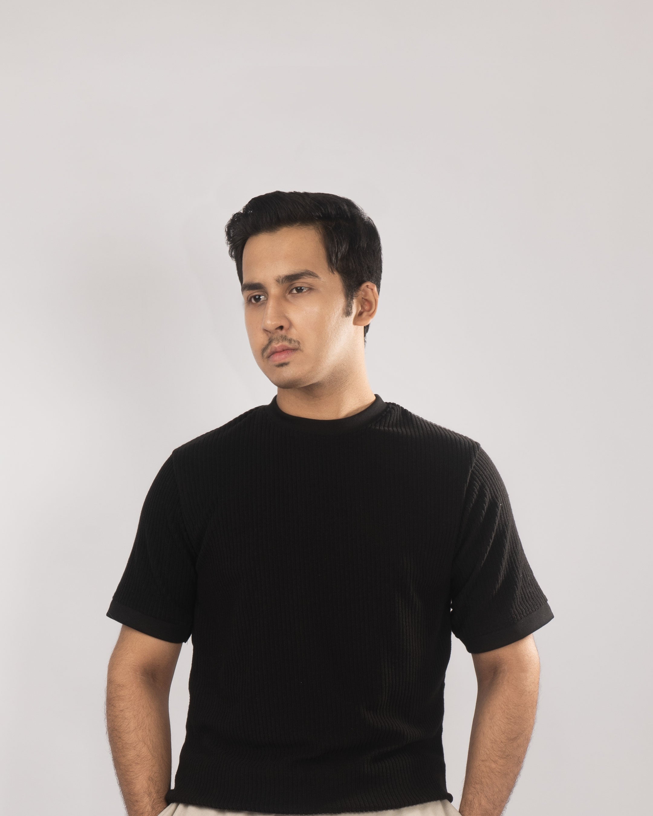Black Waffle Knitted Tee