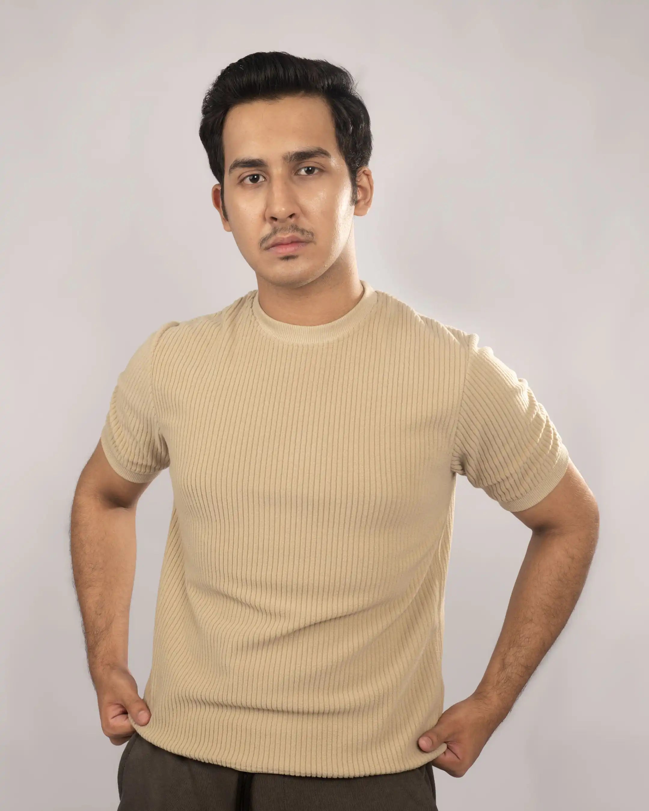 Camel Waffle Knitted Tee