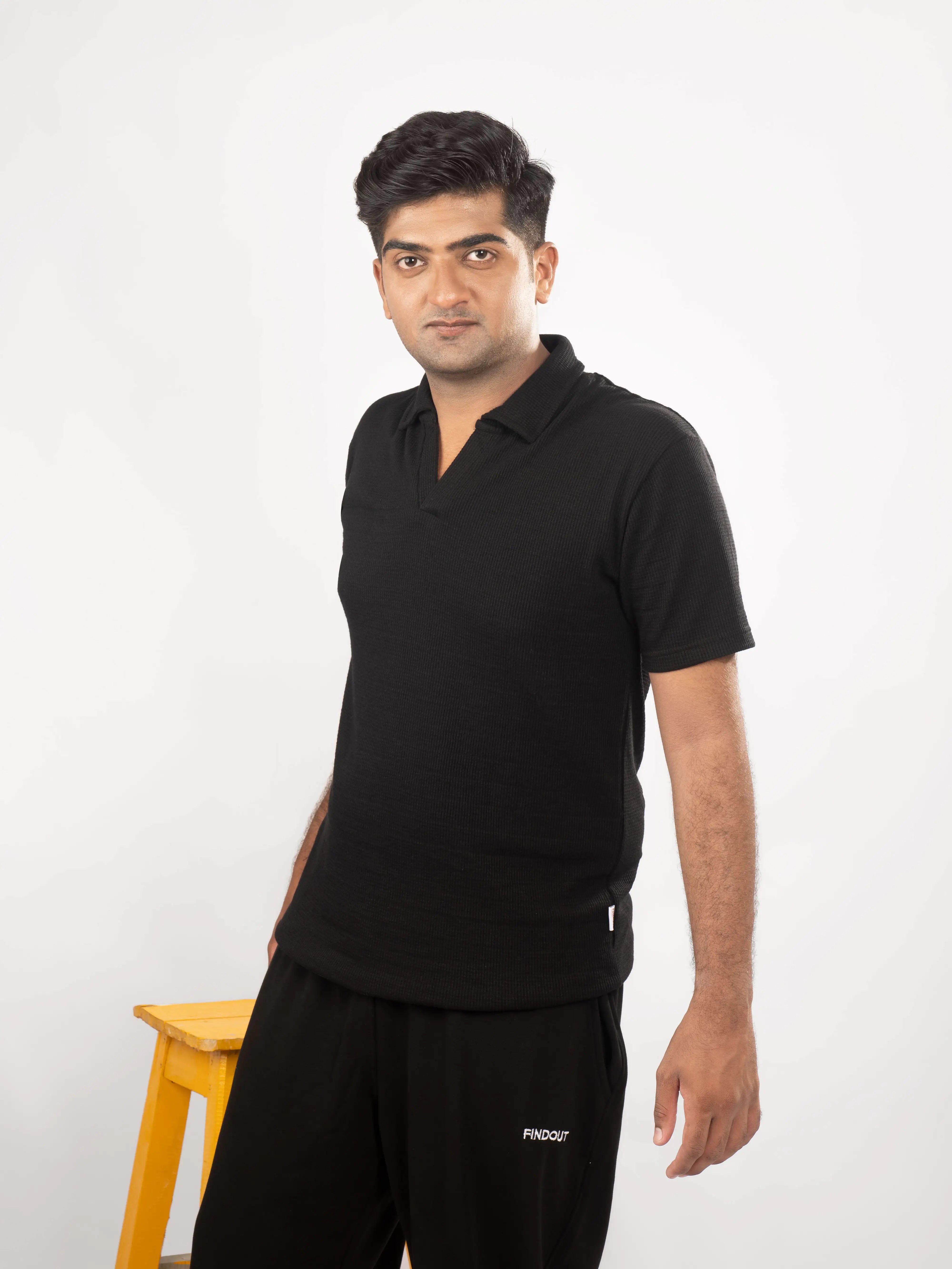 Black Waffle Knitted Polo