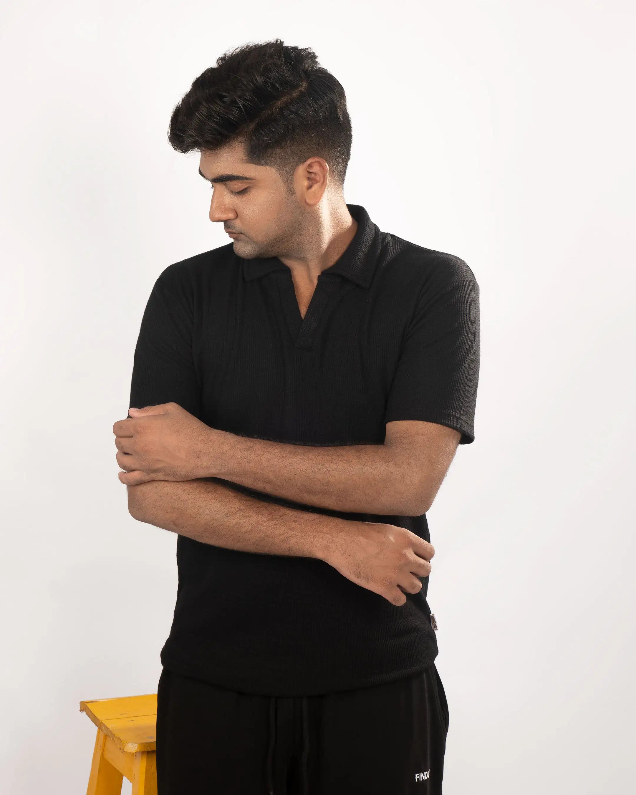 Black Waffle Knitted Polo