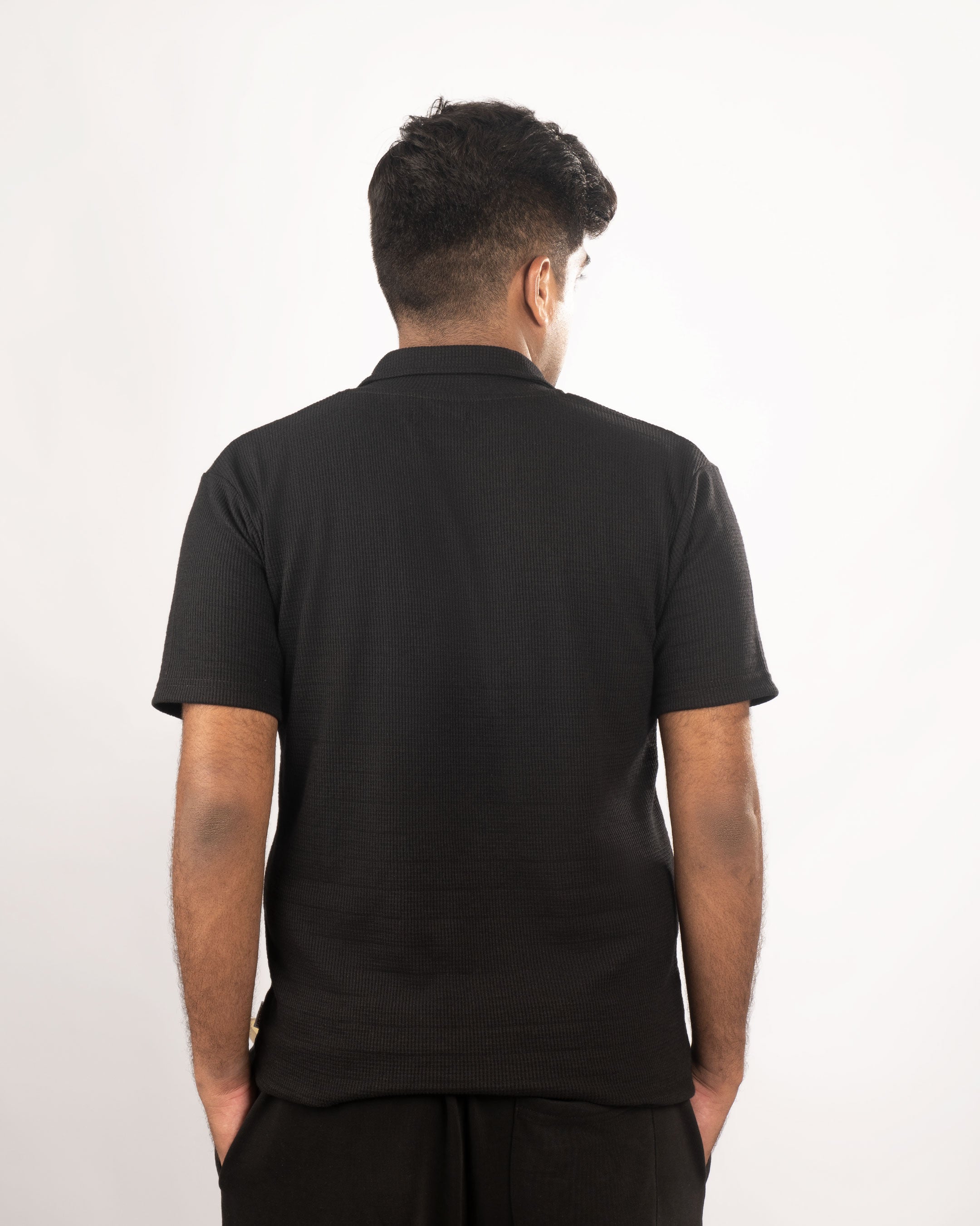Black Waffle Knitted Polo