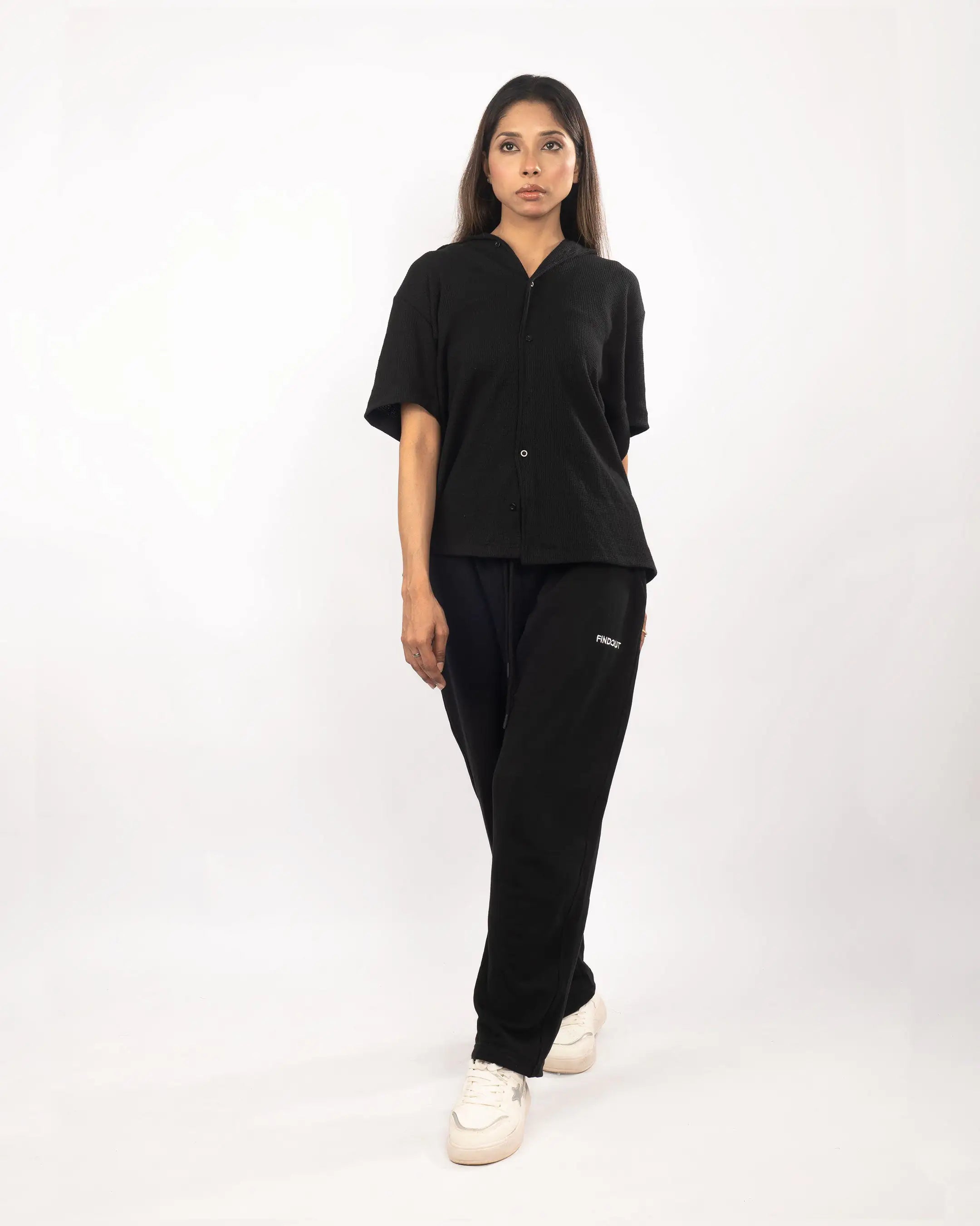 Black Waffle knitted button down shirt