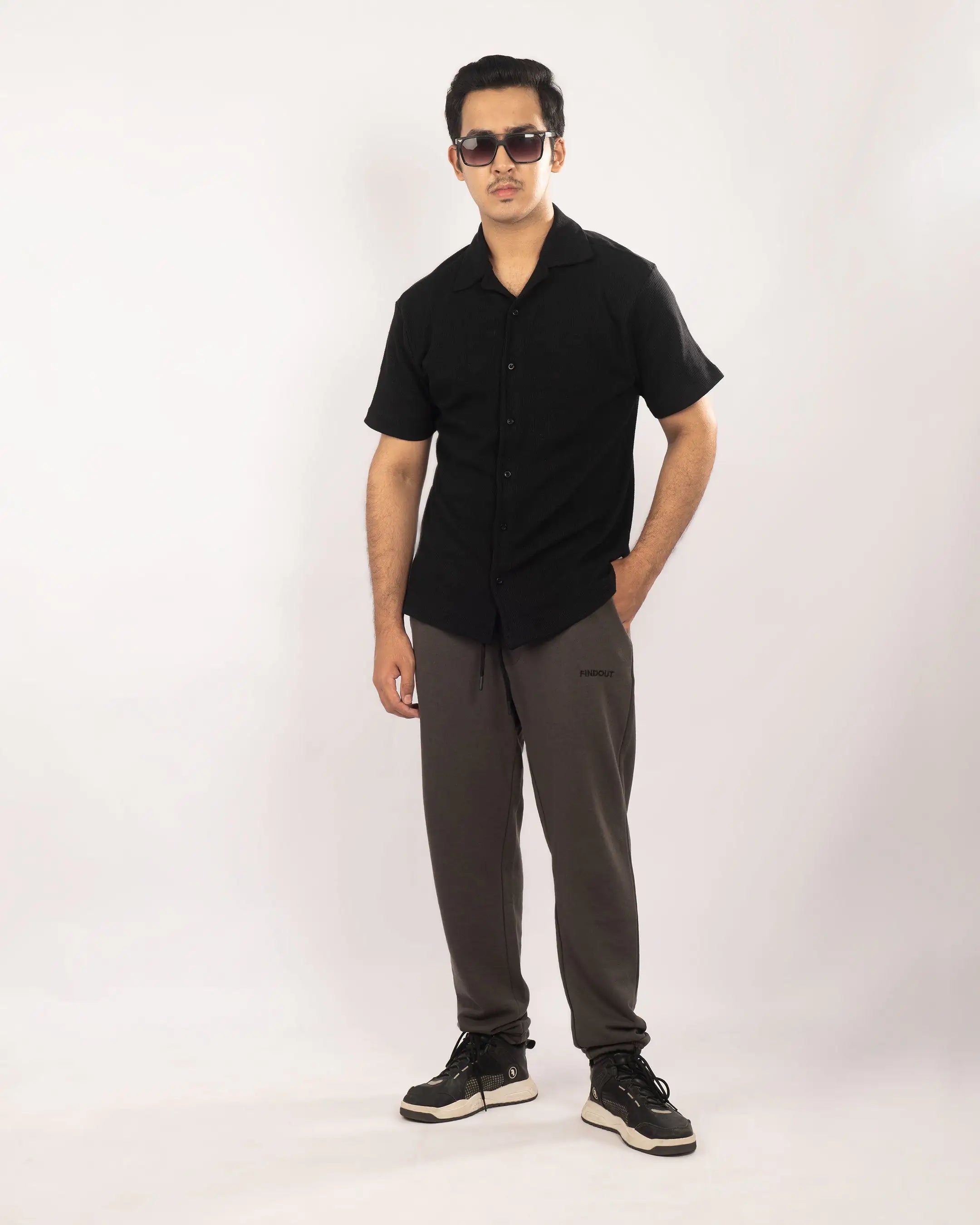 Black Waffle knitted button down shirt