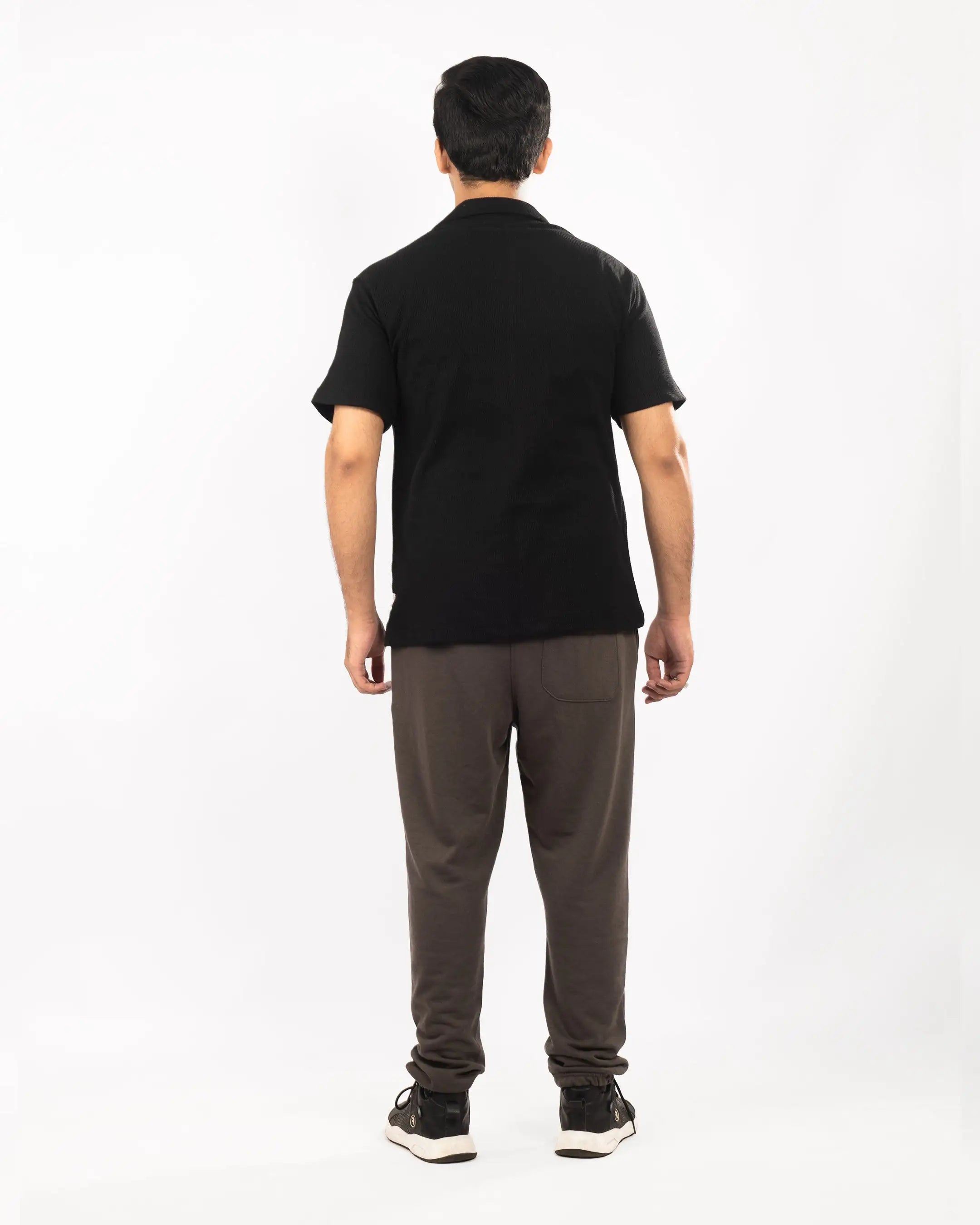 Black Waffle knitted button down shirt