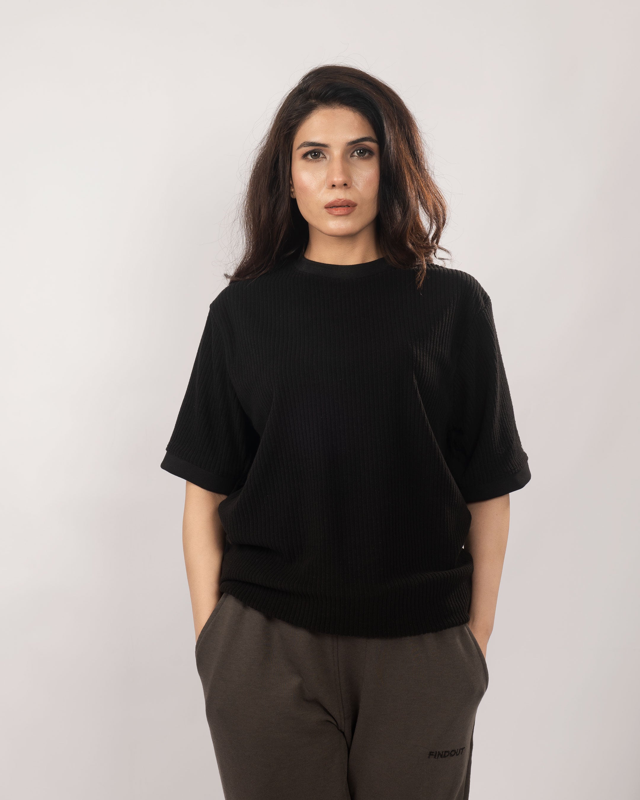 Black Waffle Knitted Tee