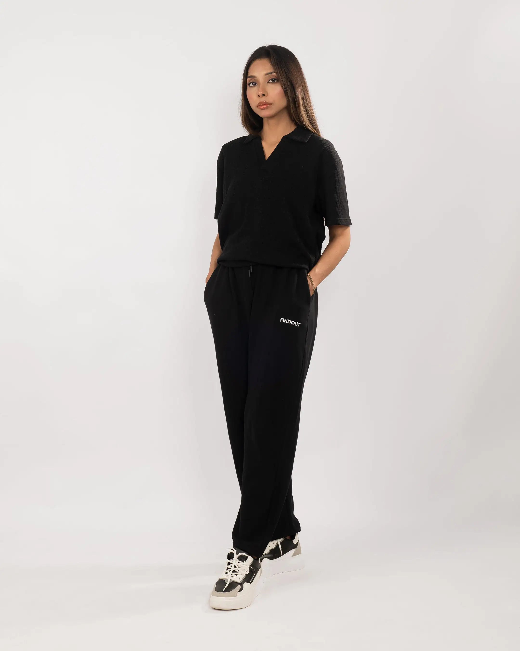 Black Waffle Knitted Polo