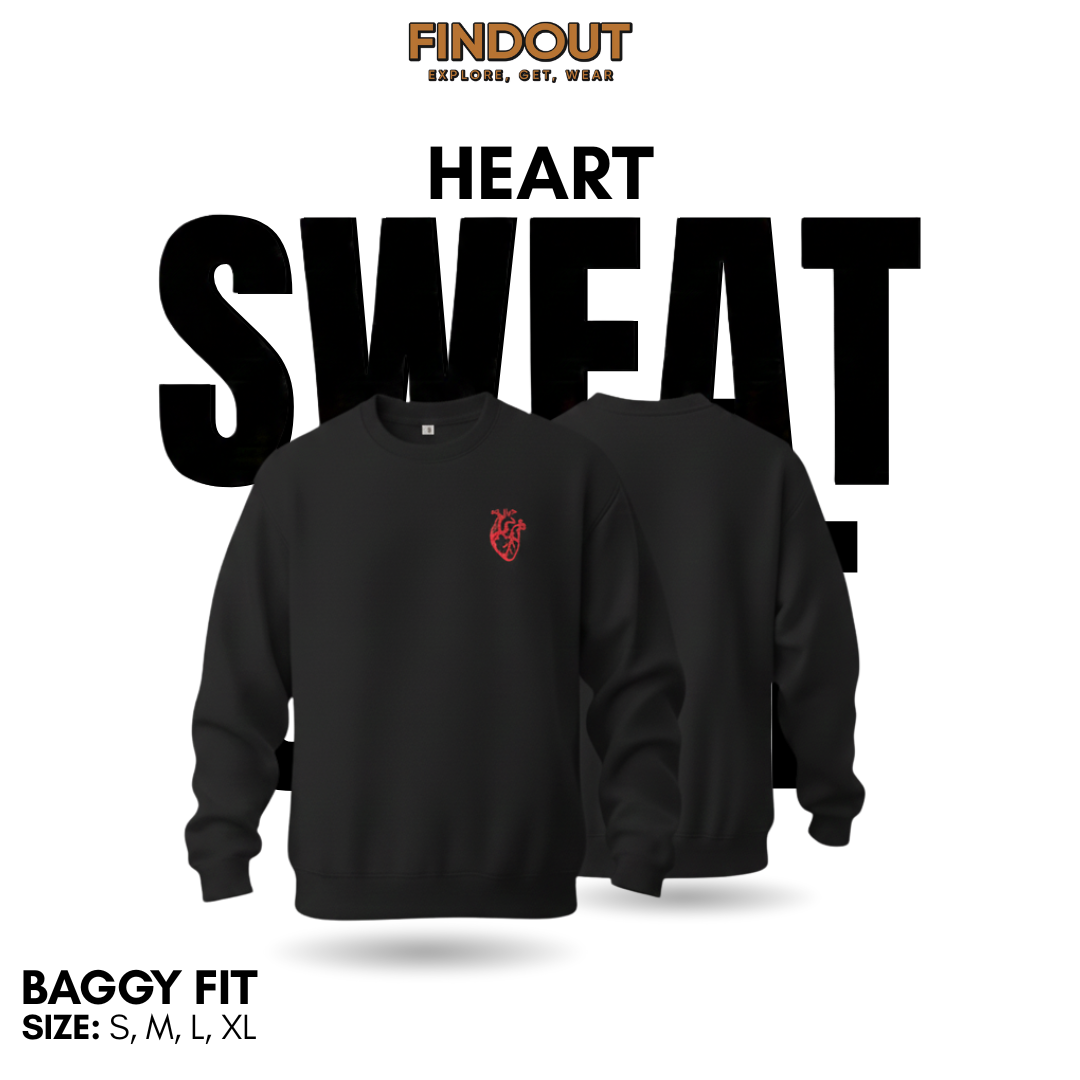 Classic Heart Black Sweat Shirt | Relaxed Fit