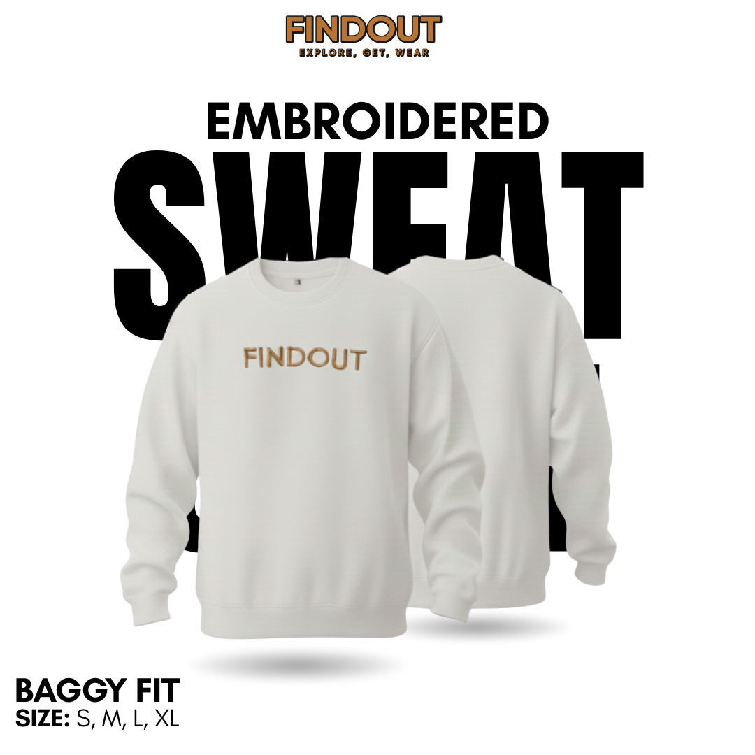 White Embroided Sweat Shirt - Baggy Fit