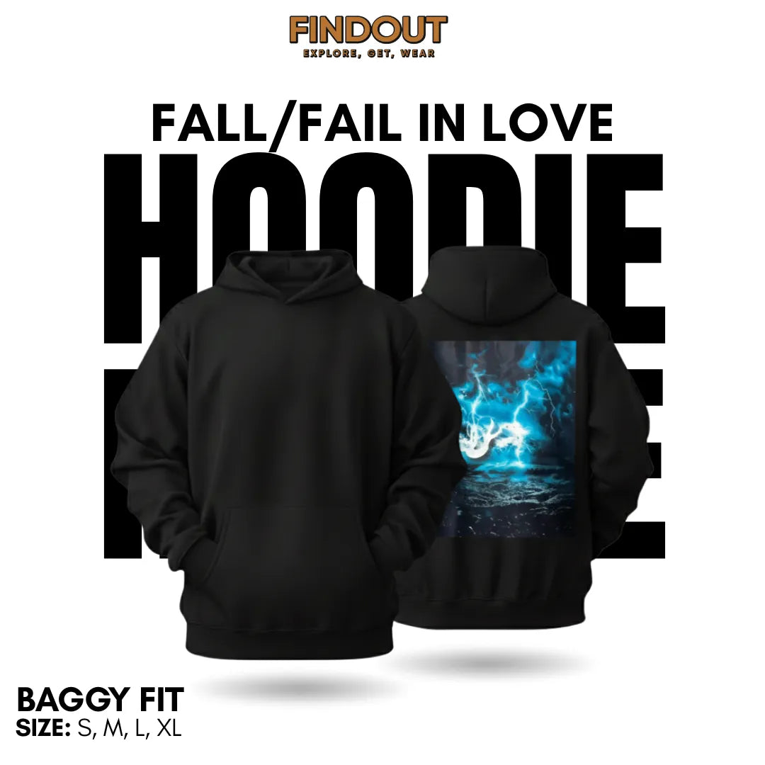 Fall/fail in love Black Graphic Hoodie – Baggy Fit
