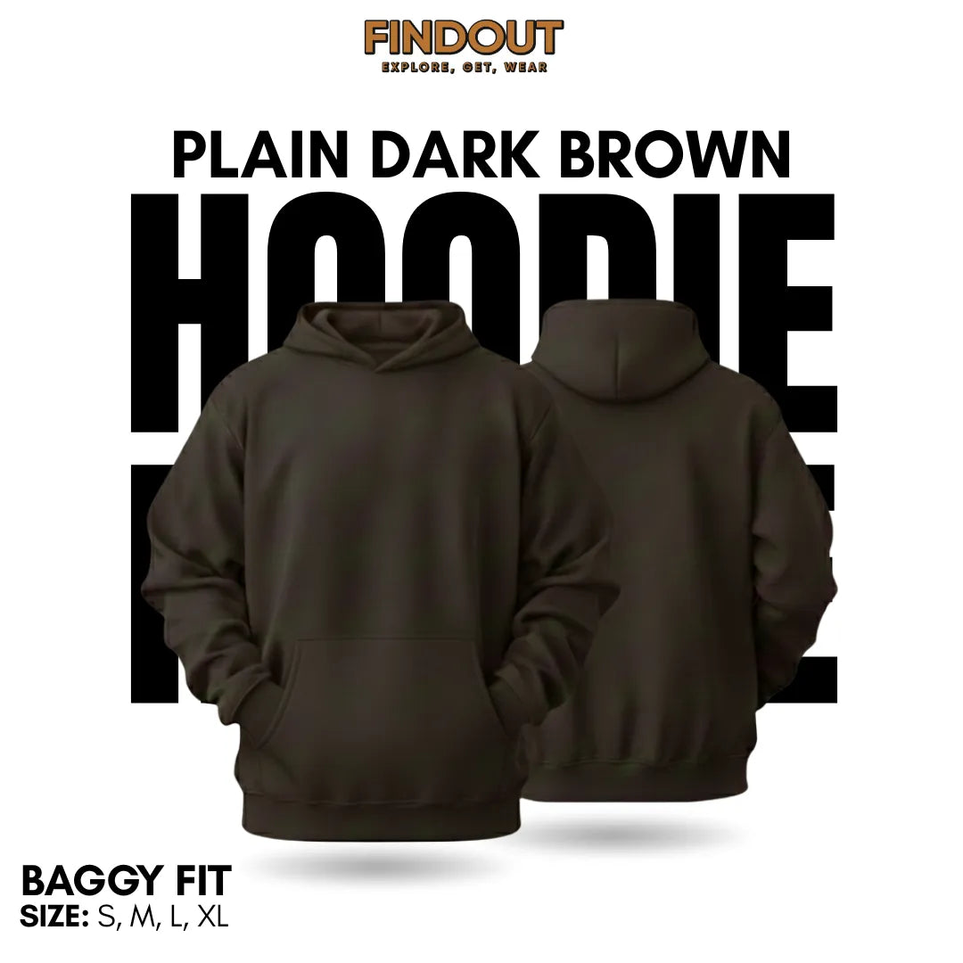 Classic Dark Brown Plain Hoodie – Baggy Fit