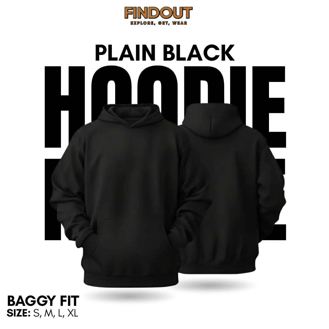 Classic Black Plain Hoodie - Baggy Fit