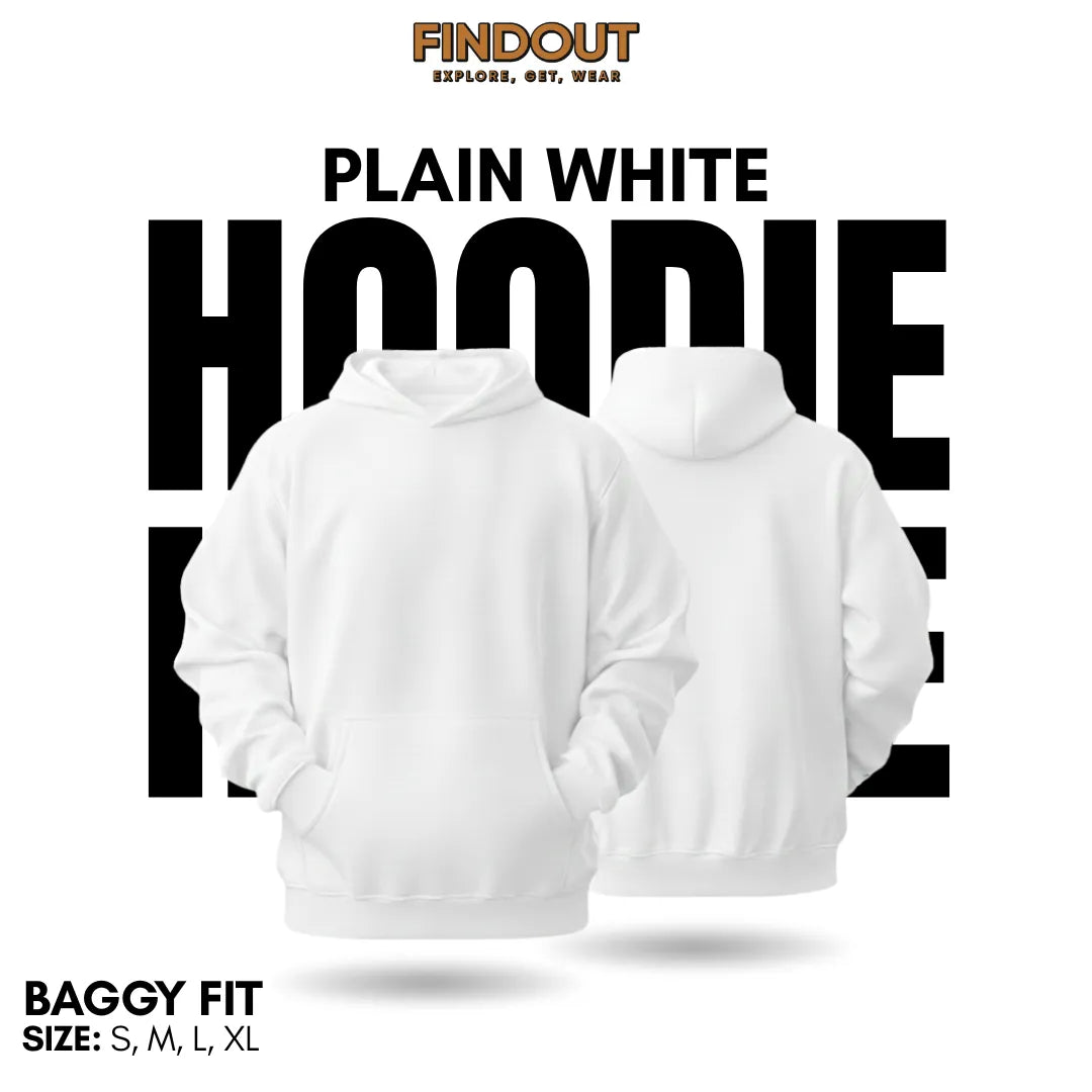 Classic White Plain Hoodie – Baggy Fit