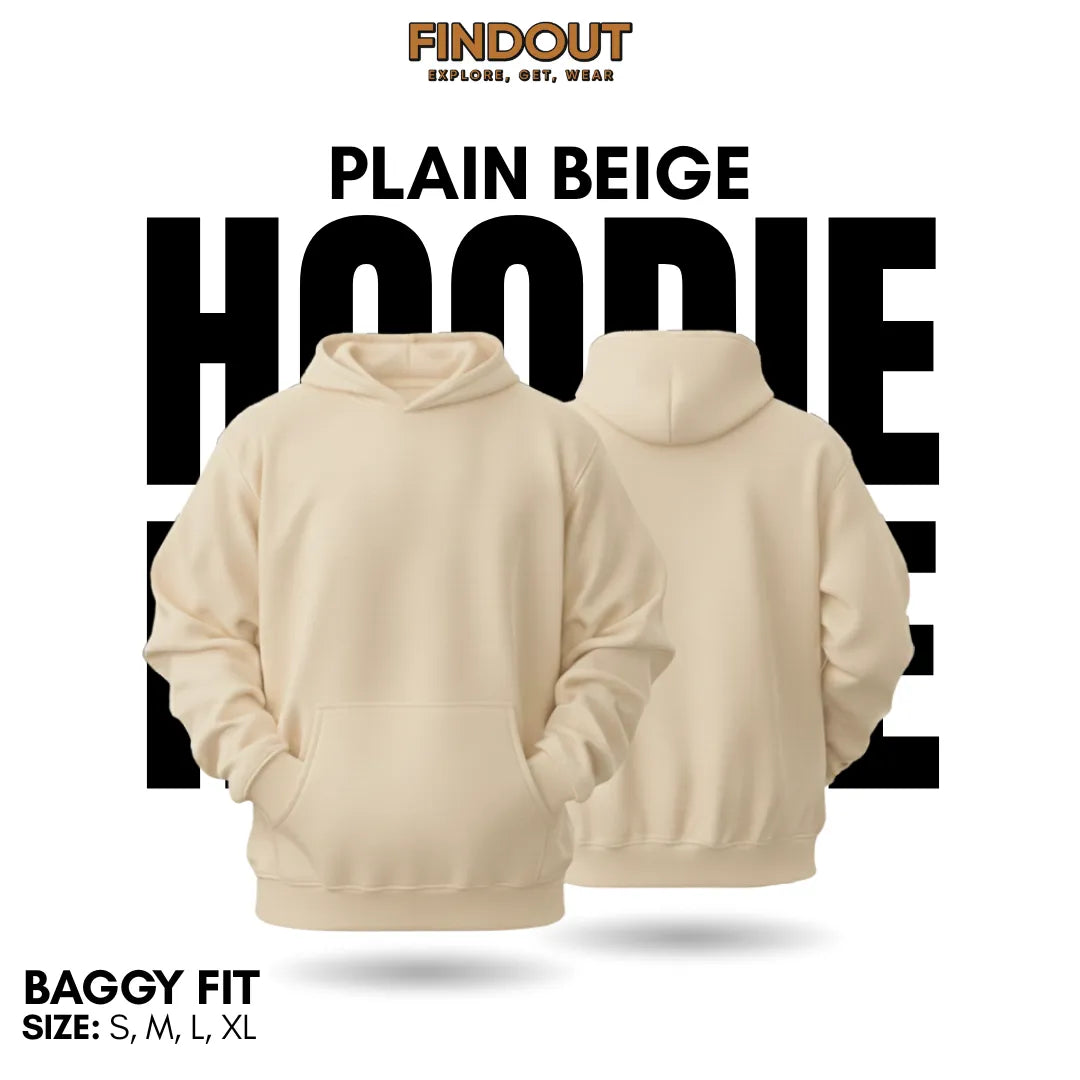 Classic Beige Plain Hoodie – Baggy Fit