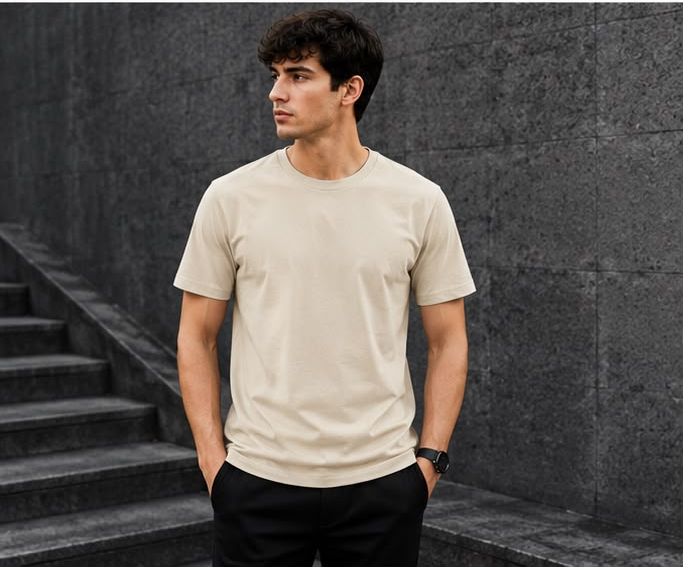 Beige Plain T-Shirt