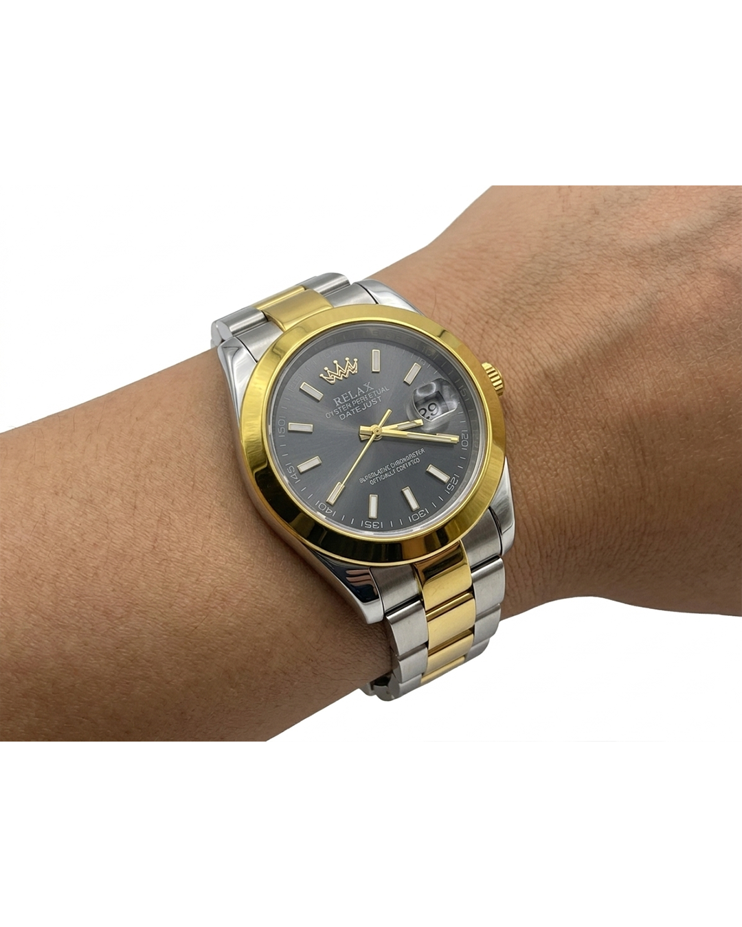 Rolex Black Dial Gold & Silver Plated Watch