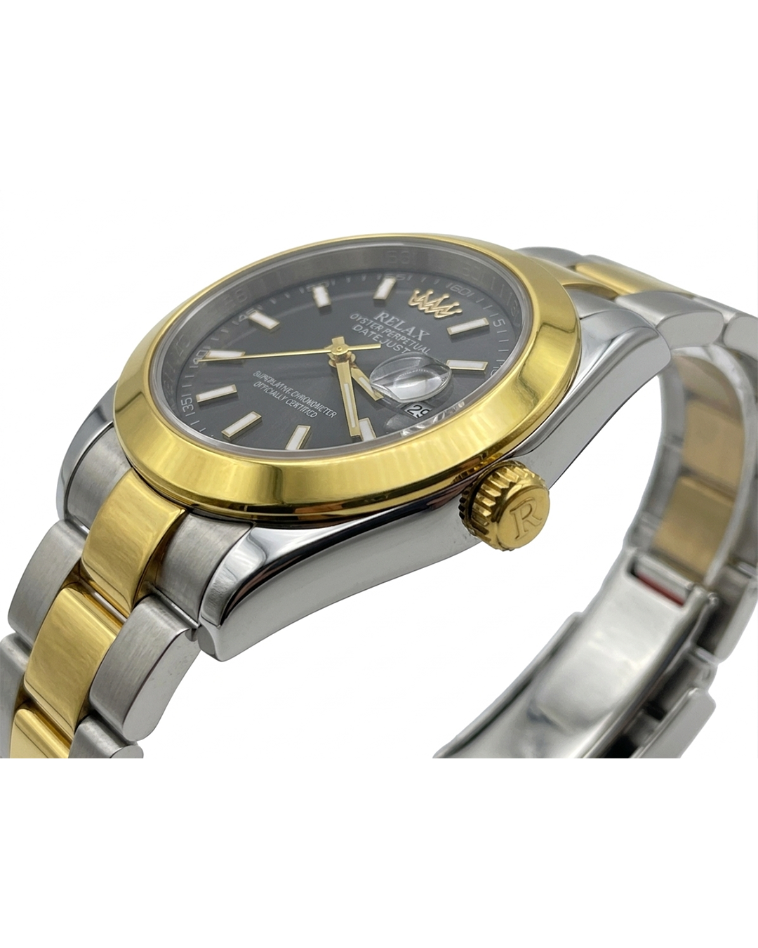 Rolex Black Dial Gold & Silver Plated Watch