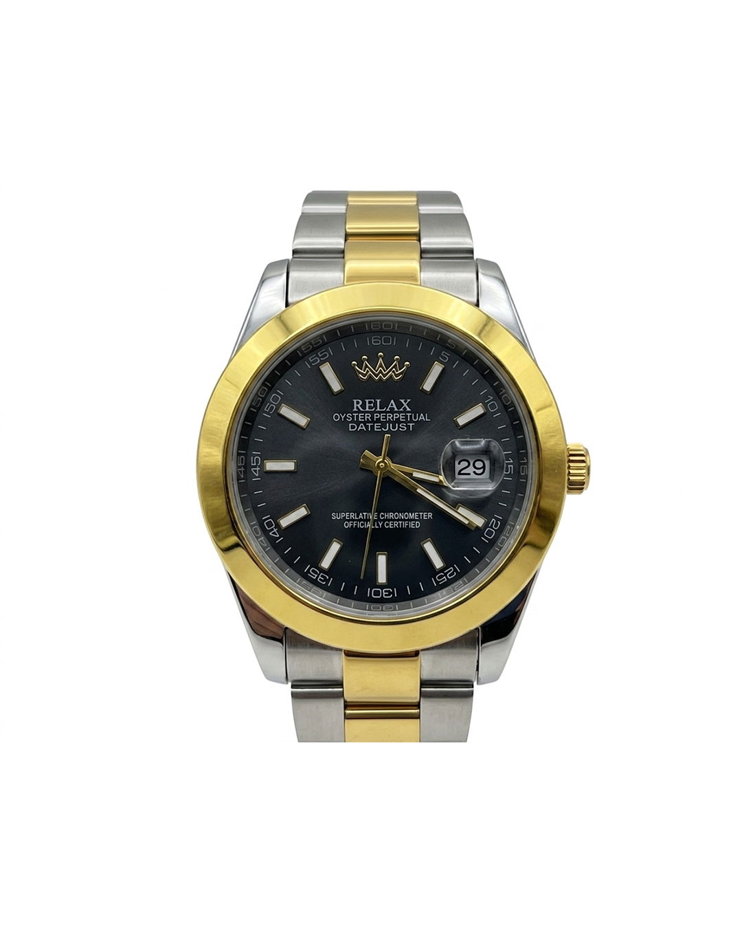 Rolex Black Dial Gold & Silver Plated Watch