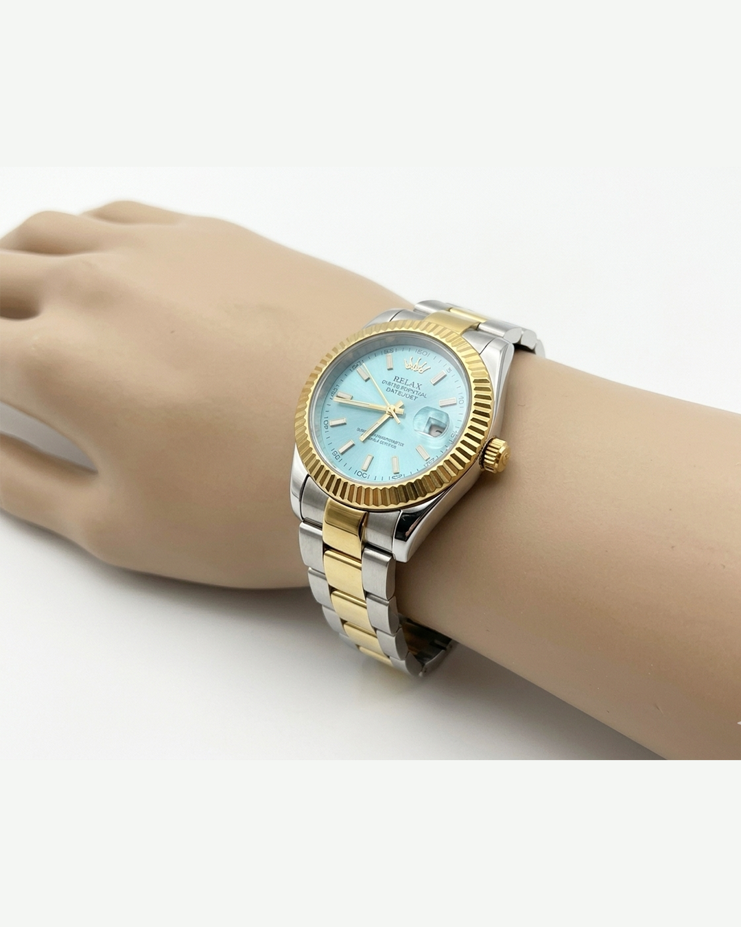 Rolex Blue Dial Silver & Gold Plated Watch