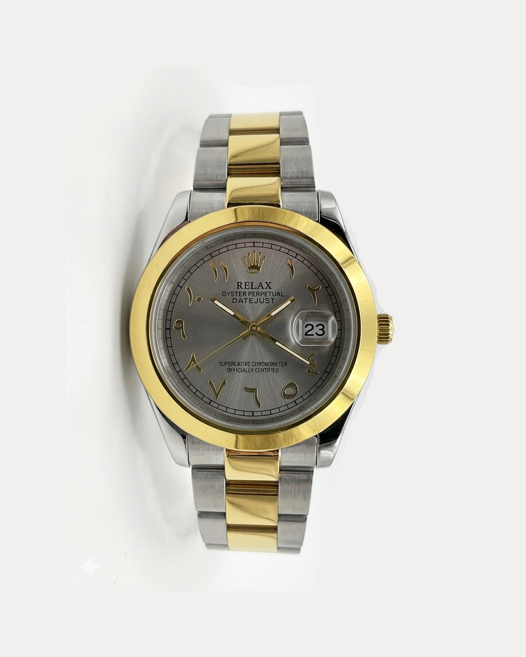 Rolex Grey Dial Silver & Gold Plated Watch