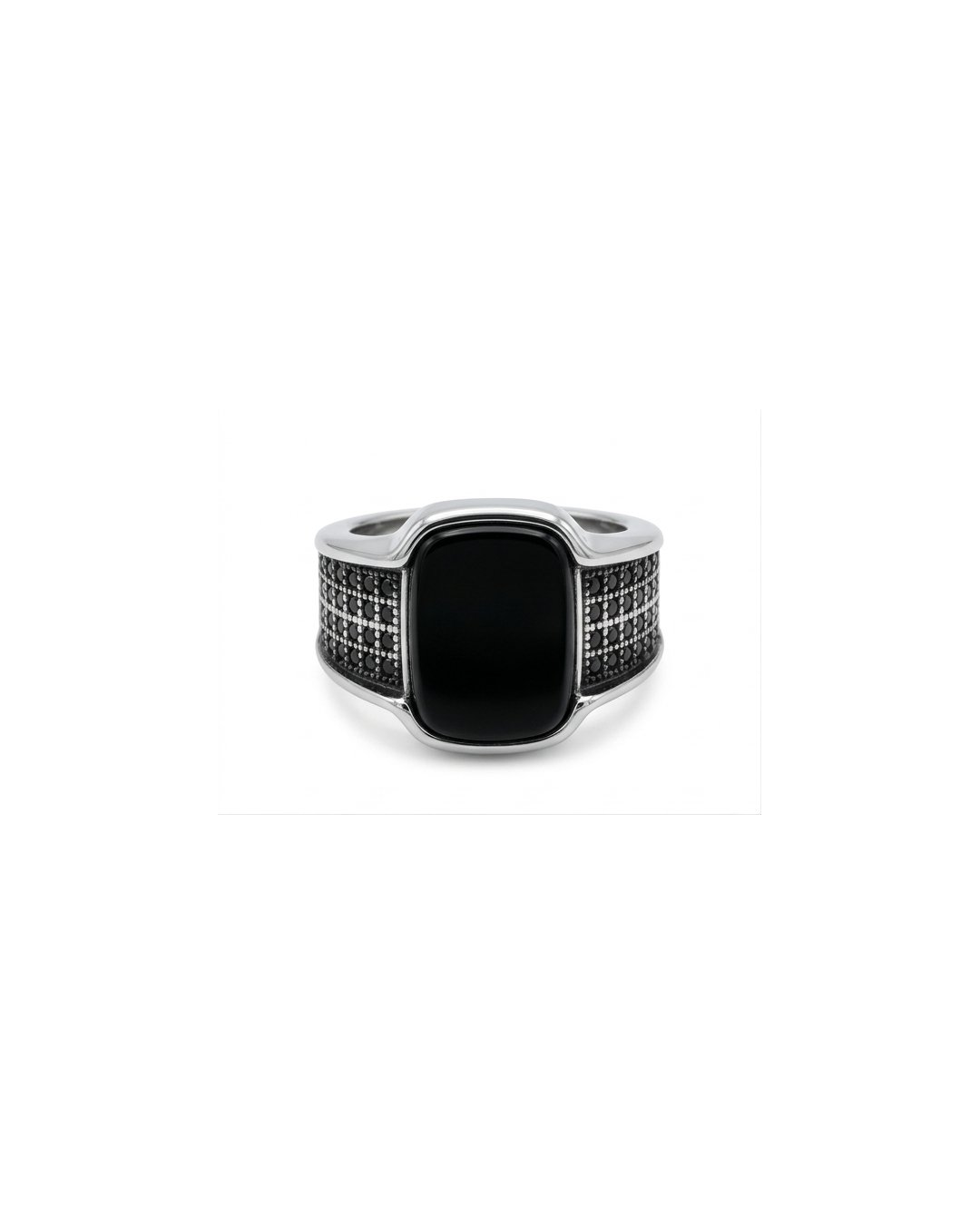 Rhodium Plated Black ONYX Ring