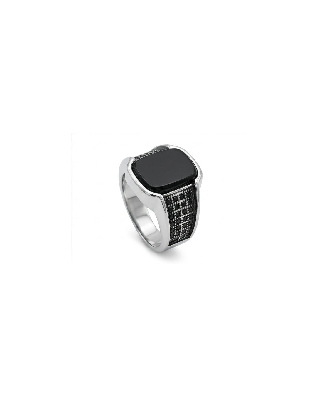 Rhodium Plated Black ONYX Ring
