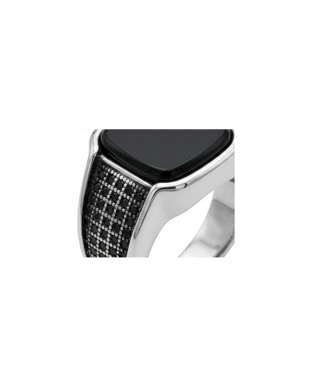 Rhodium Plated Black ONYX Ring