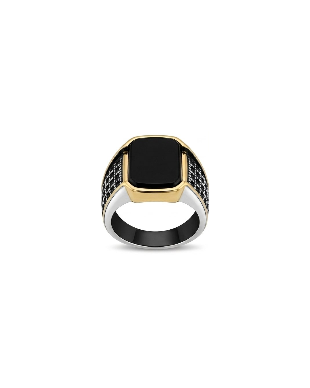 Gold Coated Rhodium Plated Black ONYX Ring