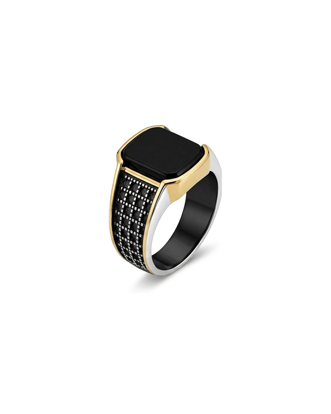 Gold Coated Rhodium Plated Black ONYX Ring