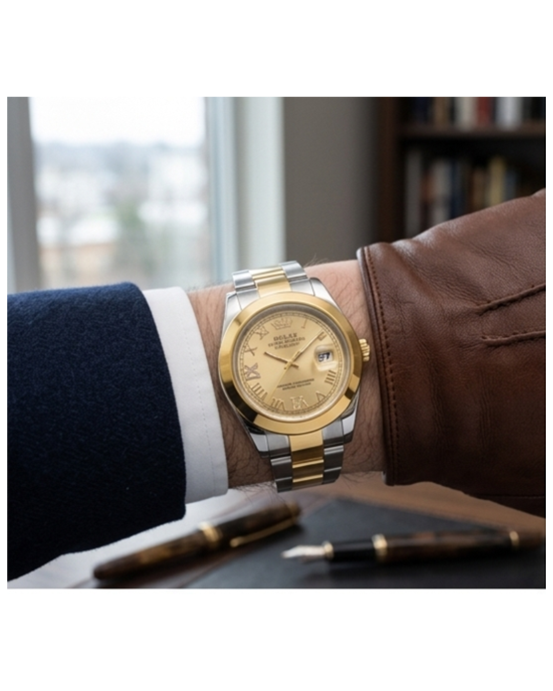 Rolex Gold Dial Silver & Gold Plated Watch