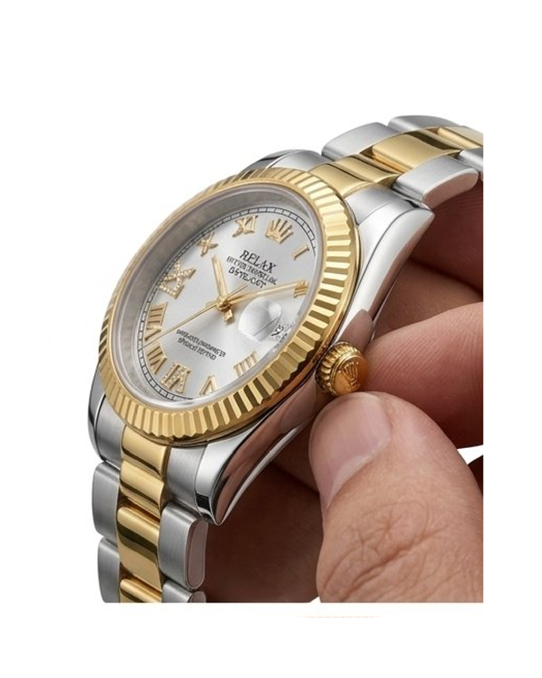 Rolex Silver Dial Gold & Silver Plated Watch