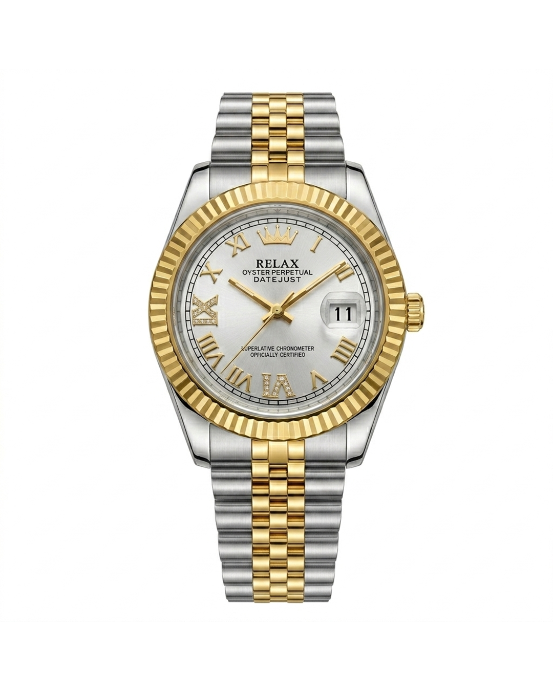 Rolex Silver Dial Gold & Silver Plated Watch