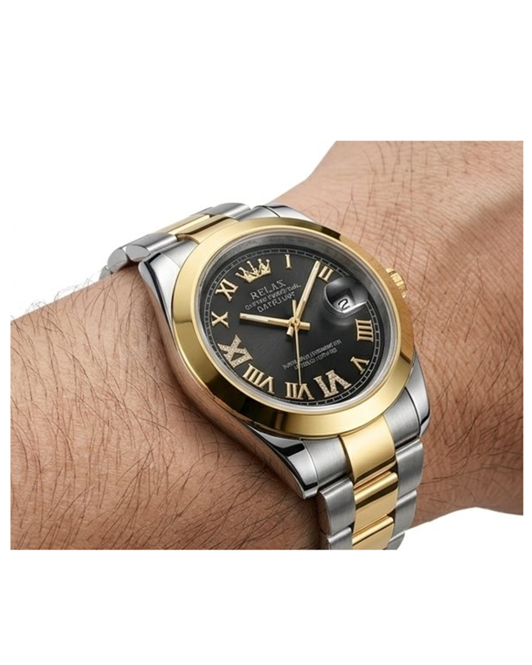 Rolex Black Dial Gold & Silver Plated Watch