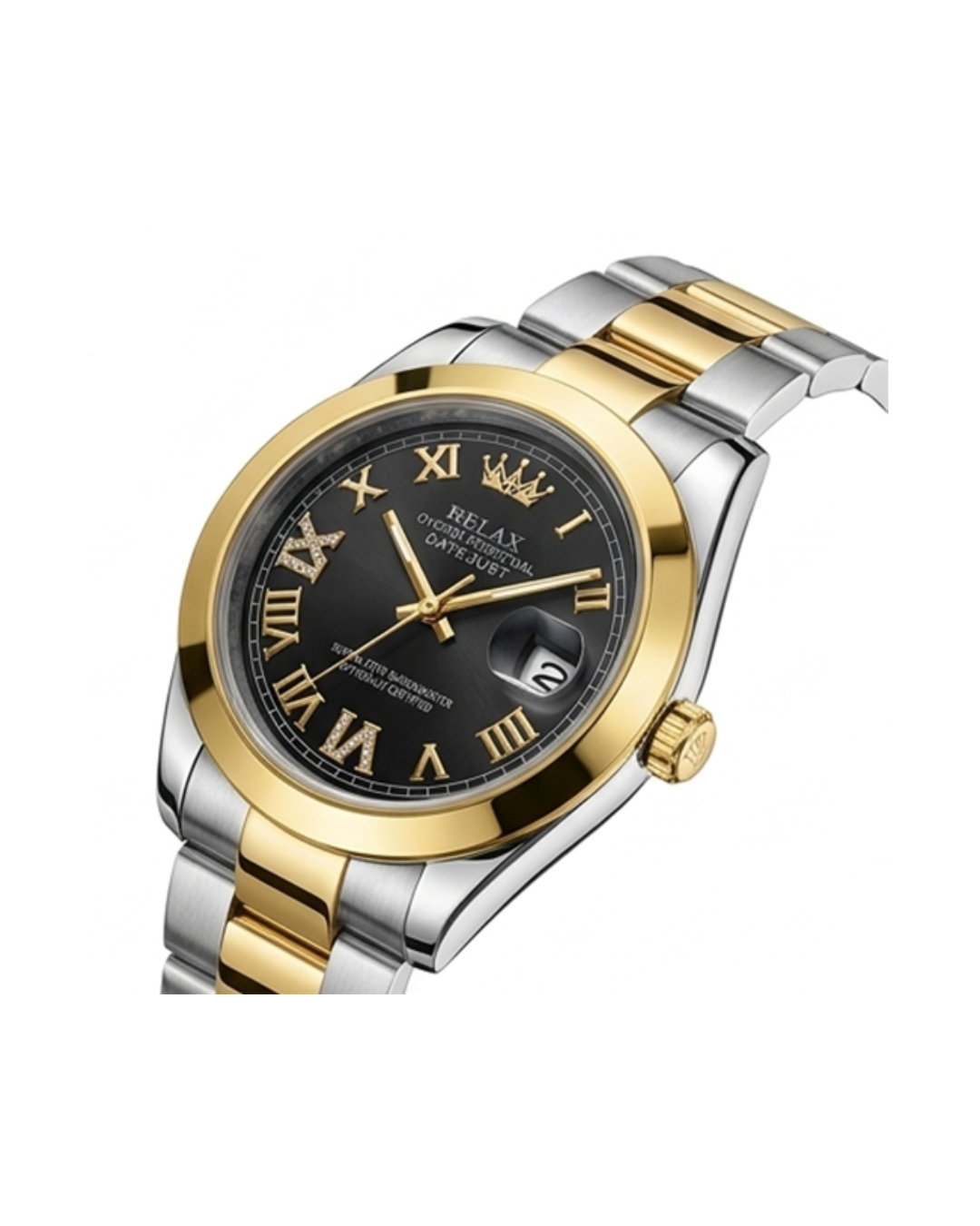 Rolex Black Dial Gold & Silver Plated Watch