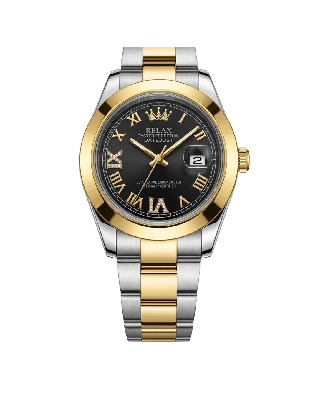 Rolex Black Dial Gold & Silver Plated Watch