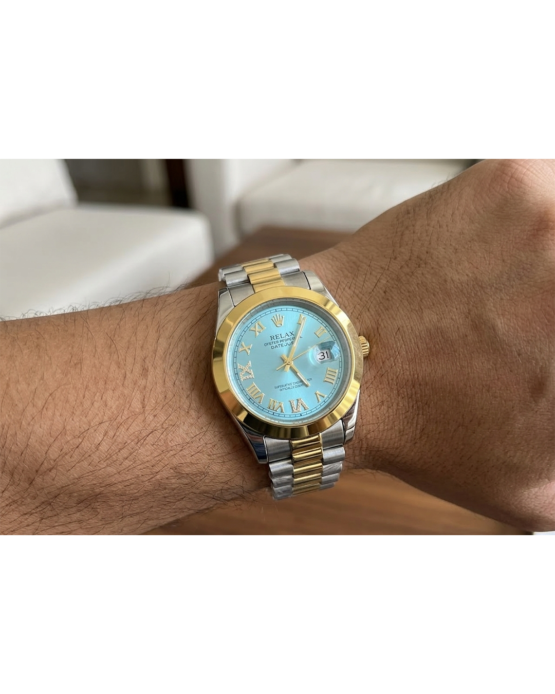 Rolex Blue Dial Gold & Silver Plated Watch